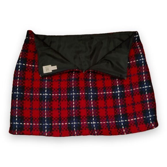 autres filles Red & Navy Plaid Tweed Mini Skirt US Large BNWOT - Picture 3 of 6